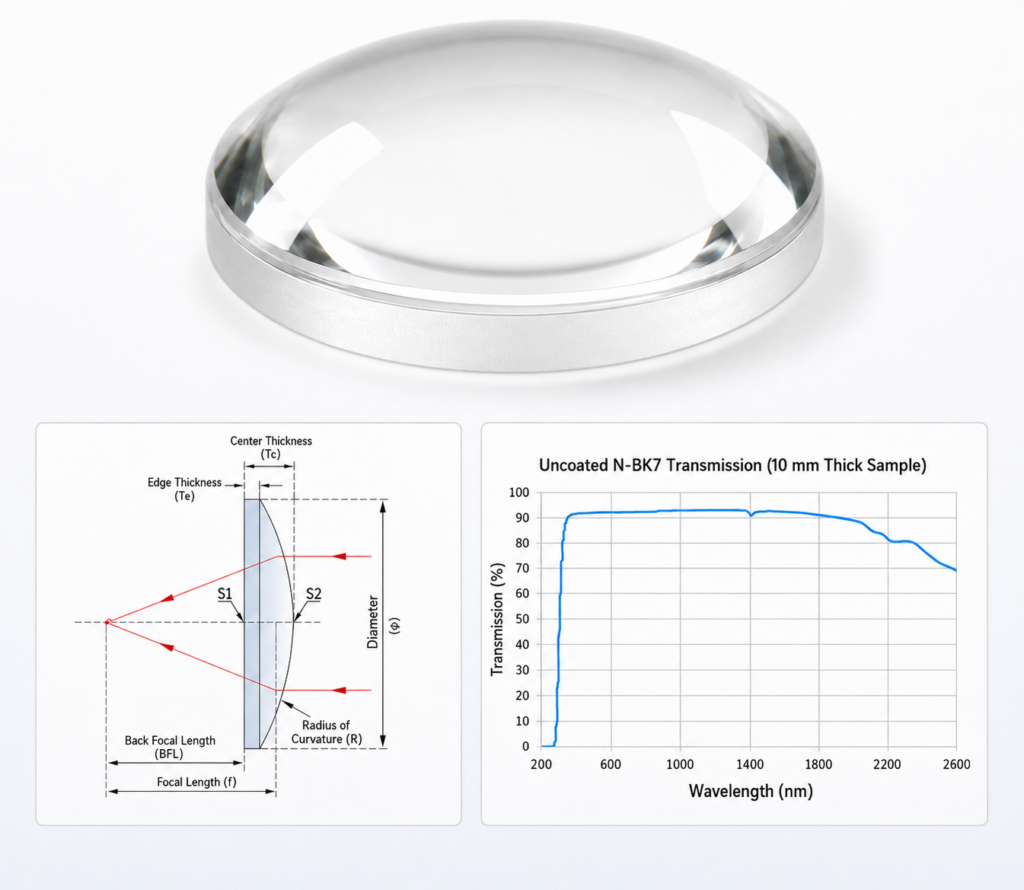 H-K9L Plano-Convex Lenses, Uncoated
